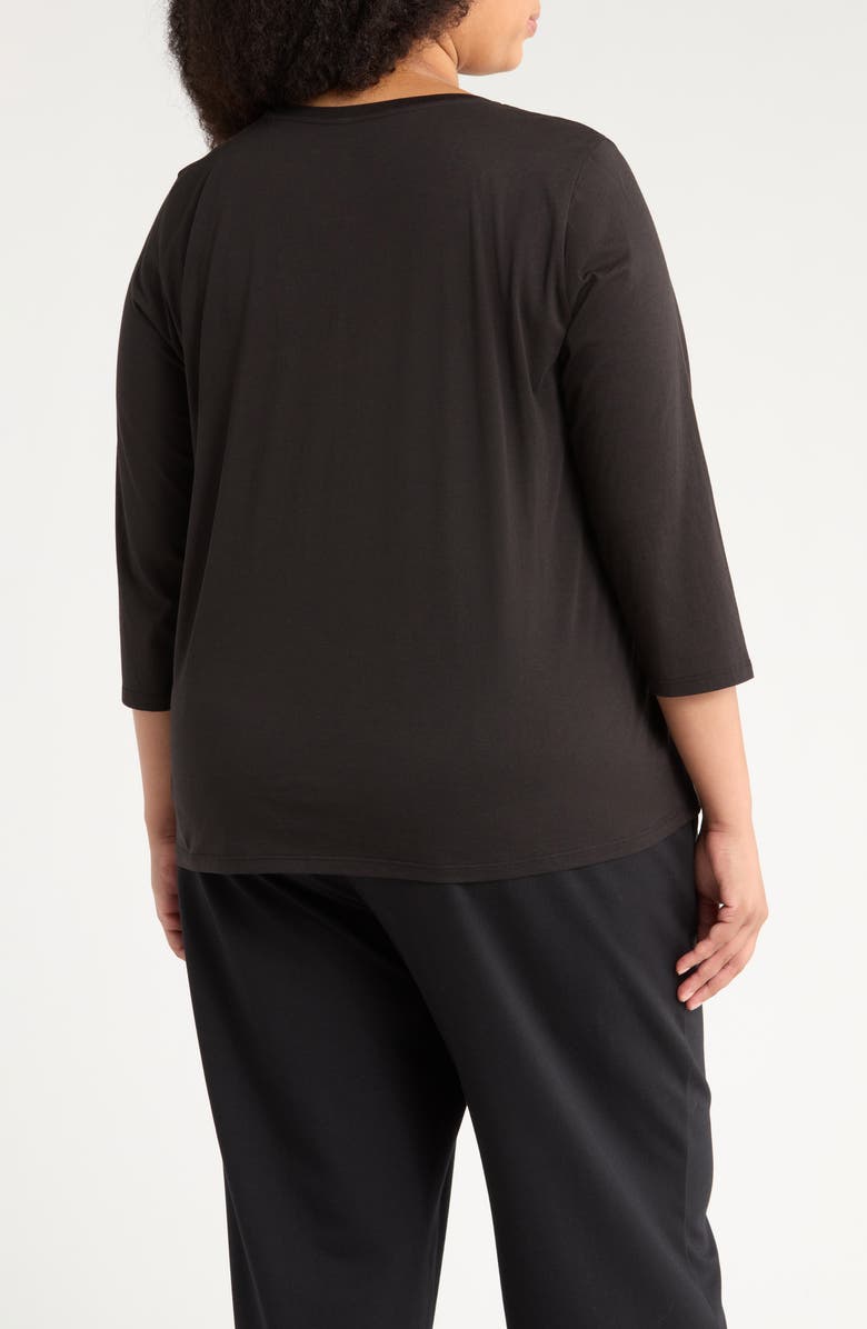 Eileen Fisher Easy Three-Quarter Sleeve Organic Cotton Jersey Top, Alternate, color, Black
