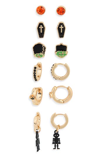 Leith Set Of 6 Halloween Stud & Huggie Hoop Earrings In Multi
