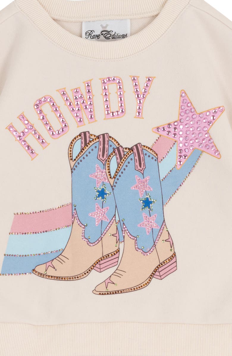 Rare Editions Kids' Howdy Sweatshirt & Denim Skirt, Alternate, color, Ivory