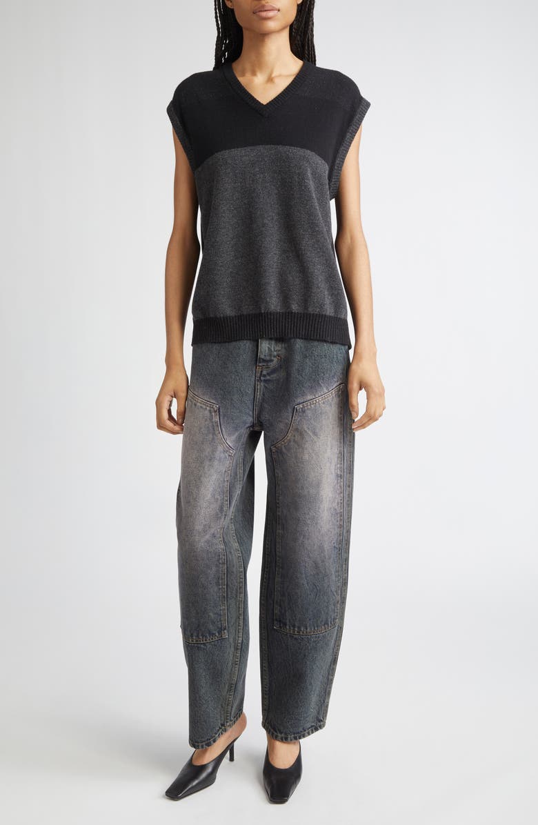 Eckhaus Latta Racer Colorblock Wool V-Neck Sweater Vest, Alternate, color, Raven