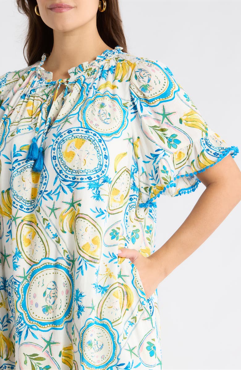 SUGARLIPS Harvest Island Darcie Shift Dress, Alternate, color, White Blue Yellow