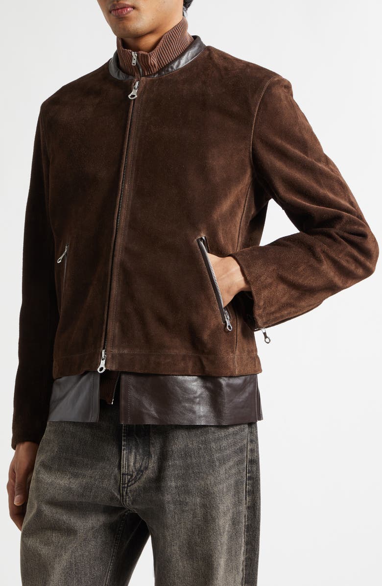 OUR LEGACY Drift Suede & Leather Jacket, Alternate, color, Wenge Brown Wet Suede