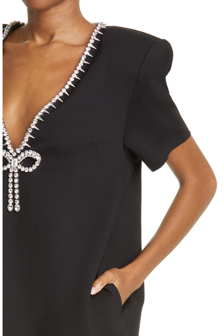 Women's Crystal Bow V-Neck Stretch Jersey T-Shirt, Alternate, color, BLACK