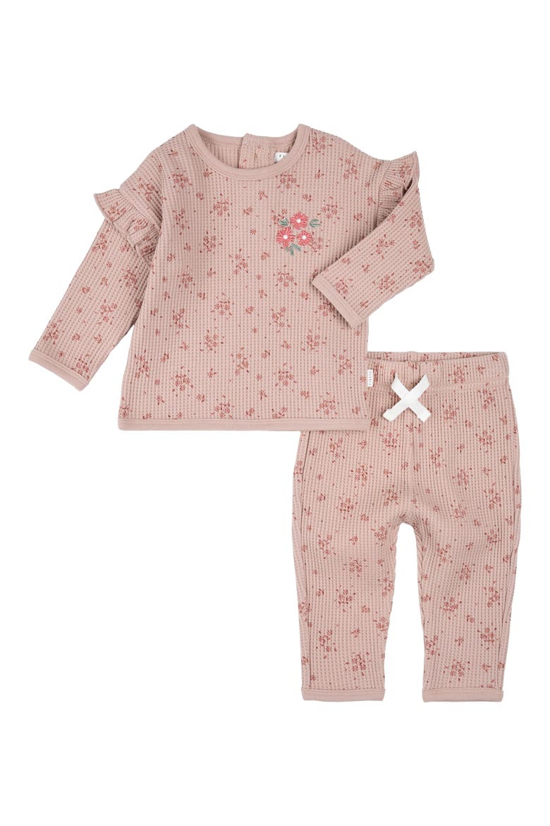 Two-Piece Thermal Stitch Organic Cotton Blend Top & Pants Set, Main, color, LIGHT PINK