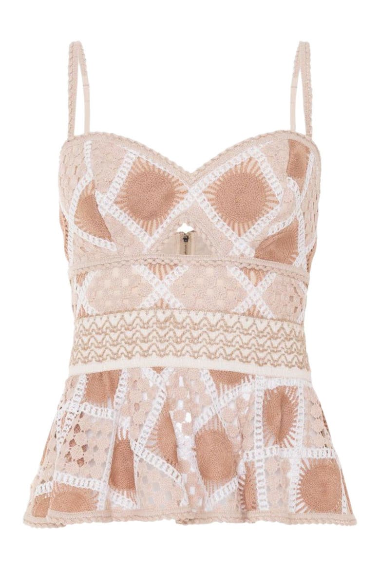 Bossa Crochet Peplum Top, Alternate, color, BEIGE