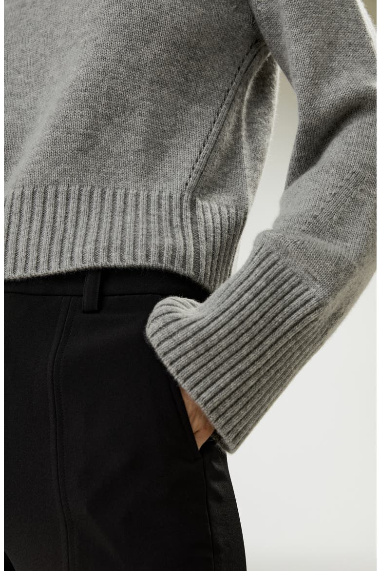Women's Ribbed Collar and Hemline Wool Cashmere Sweater, Alternate, color, Grey