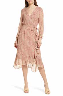Long Sleeve Silk Georgette Wrap Dress
