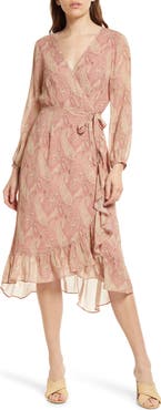 PAIGE Long Sleeve Silk Georgette Wrap Dress