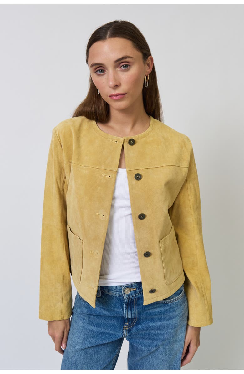 Central Park West Ophelia Suede Lady Jacket, Main, color, Butter