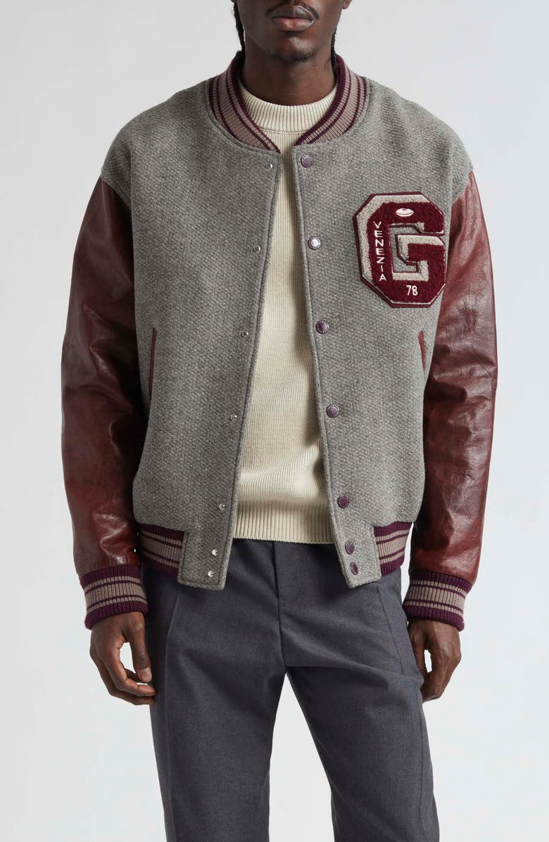 Golden Goose Journey Varsity Bomber Jacket, Main, color, Melange Grey/ Vineyard Wine