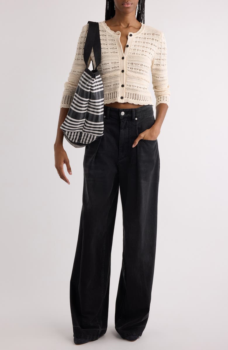 Isabel Marant Étoile Ajaline Mixed Pointelle Cotton Cardigan, Alternate, color, Ecru