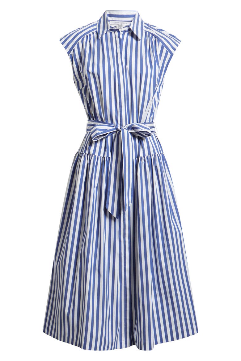 Tie Waist Cap Sleeve Midi Dress, Alternate, color, BLUE MULTI