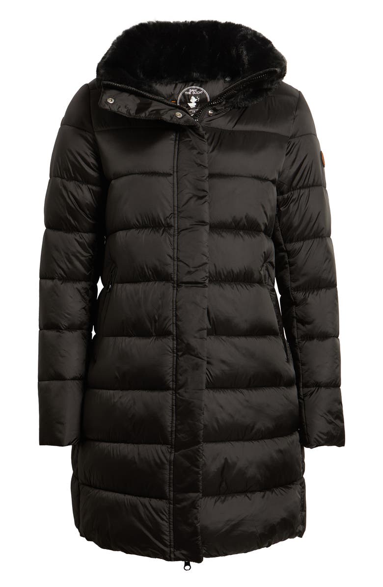 Save The Duck Dalea Faux Fur Collar Longline Puffer Jacket, Alternate, color, Black