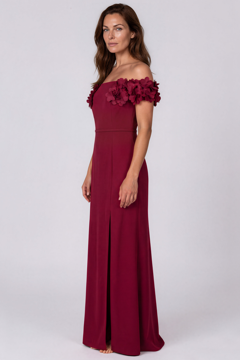Off The Shoulder Crepe Gown, Alternate, color, Garnet