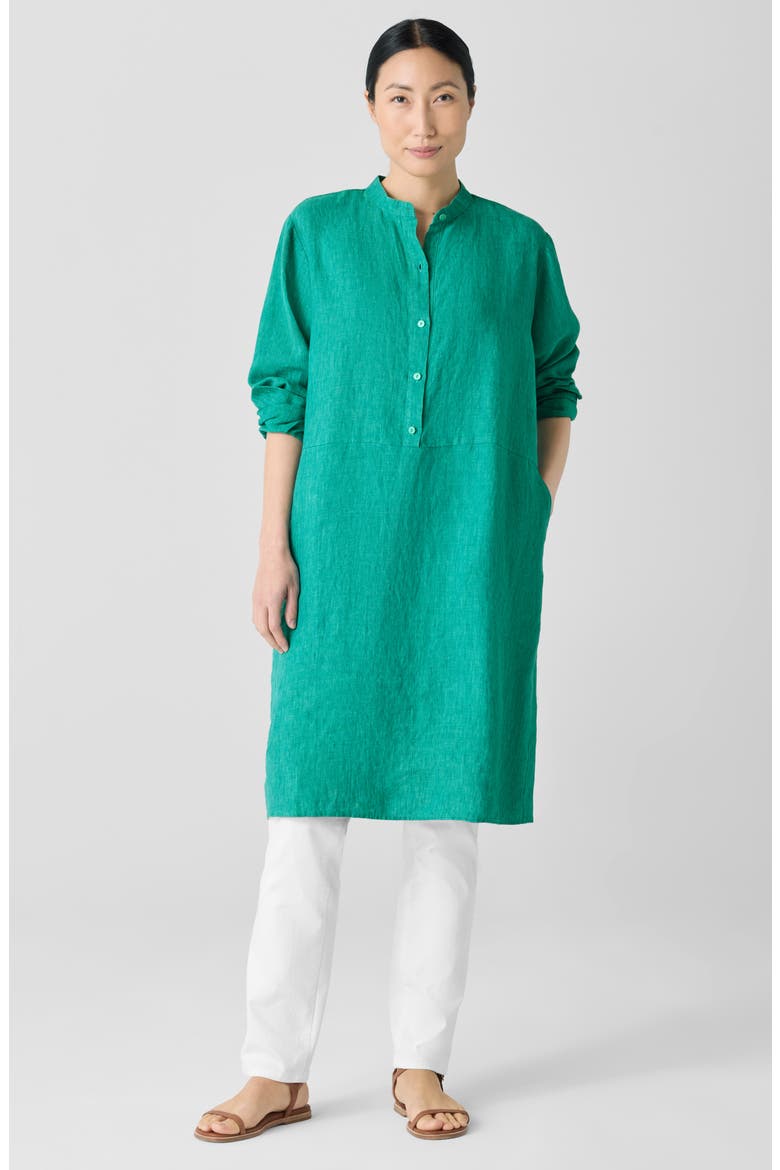 Long Sleeve Organic Linen Shift Shirtdress, Alternate, color, JADE