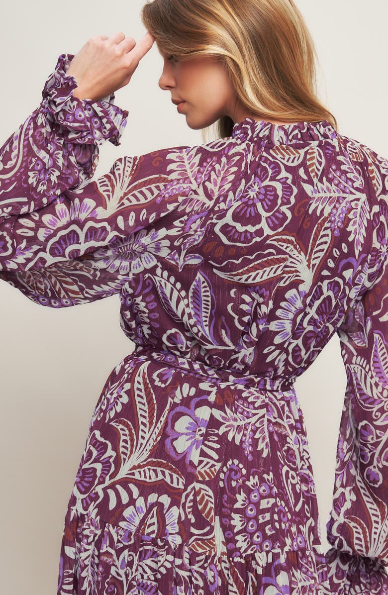 FLYING TOMATO Print Long Sleeve Maxi Dress, Alternate, color, Plum