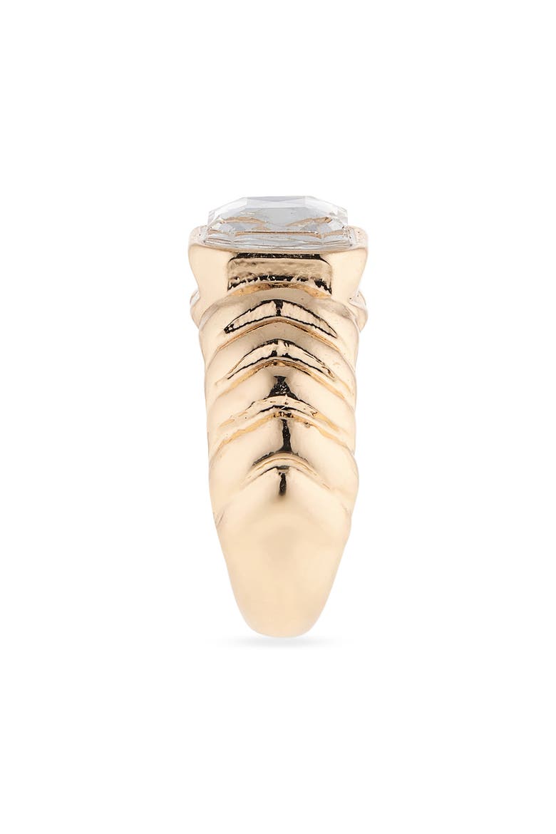 Crystal Ribbed Signet Ring, Alternate, color, CLEAR- GOLD
