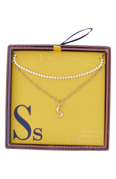 Initial & Cubic Zirconia Necklace Set