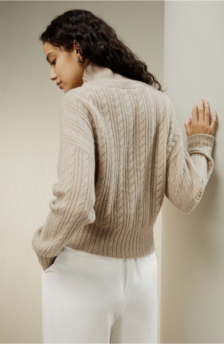 Lilysilk Classic Cable Knit Turtleneck Sweater, Alternate, color, Beige