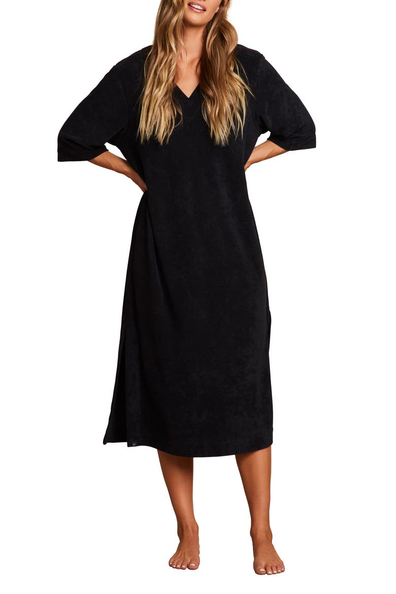Cozy Terry® Double V Caftan Nightgown, Main, color, BLACK