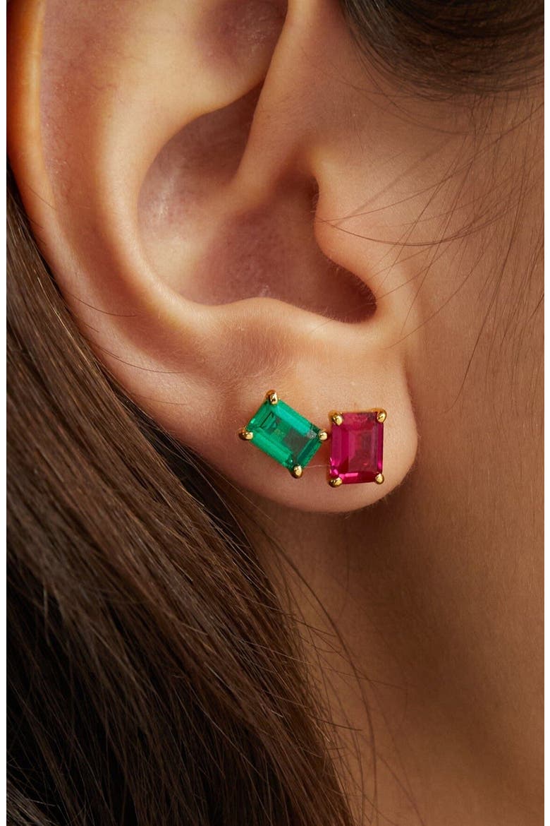 Gemstone Solitaire Stud Earrings, Alternate, color, Green Emerald