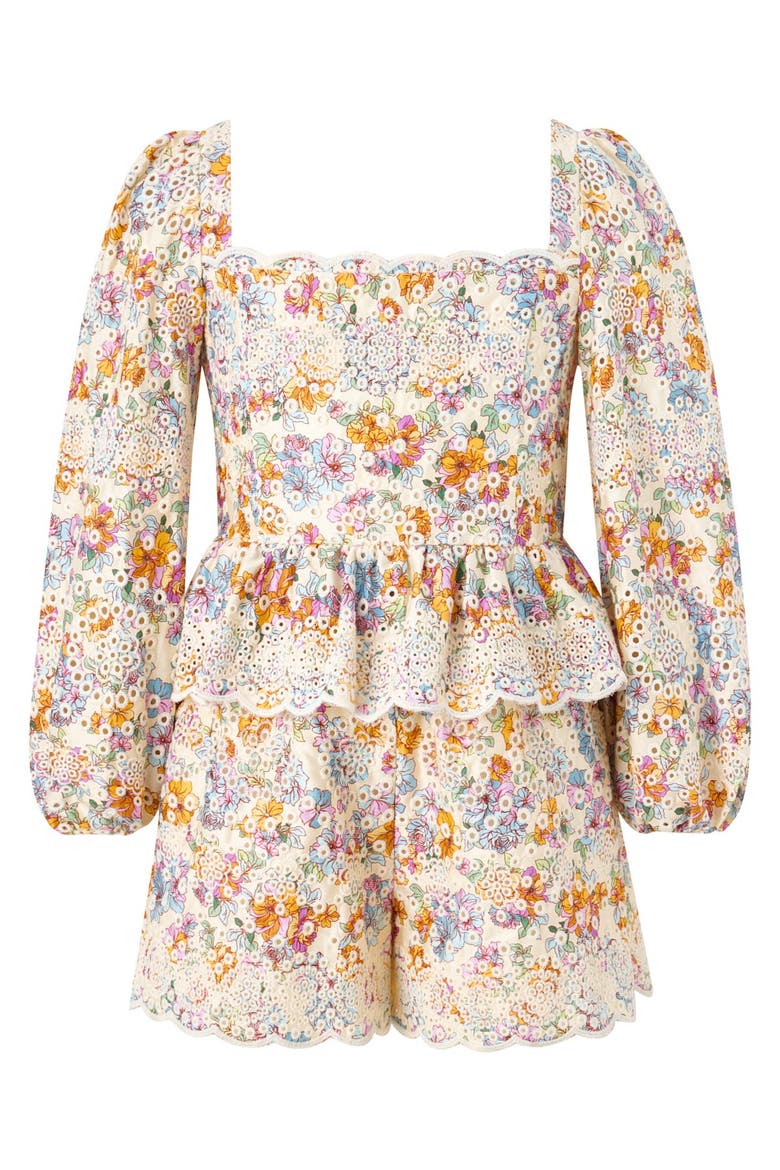 Posie Cotton Embroidered Romper, Main, color, Floral