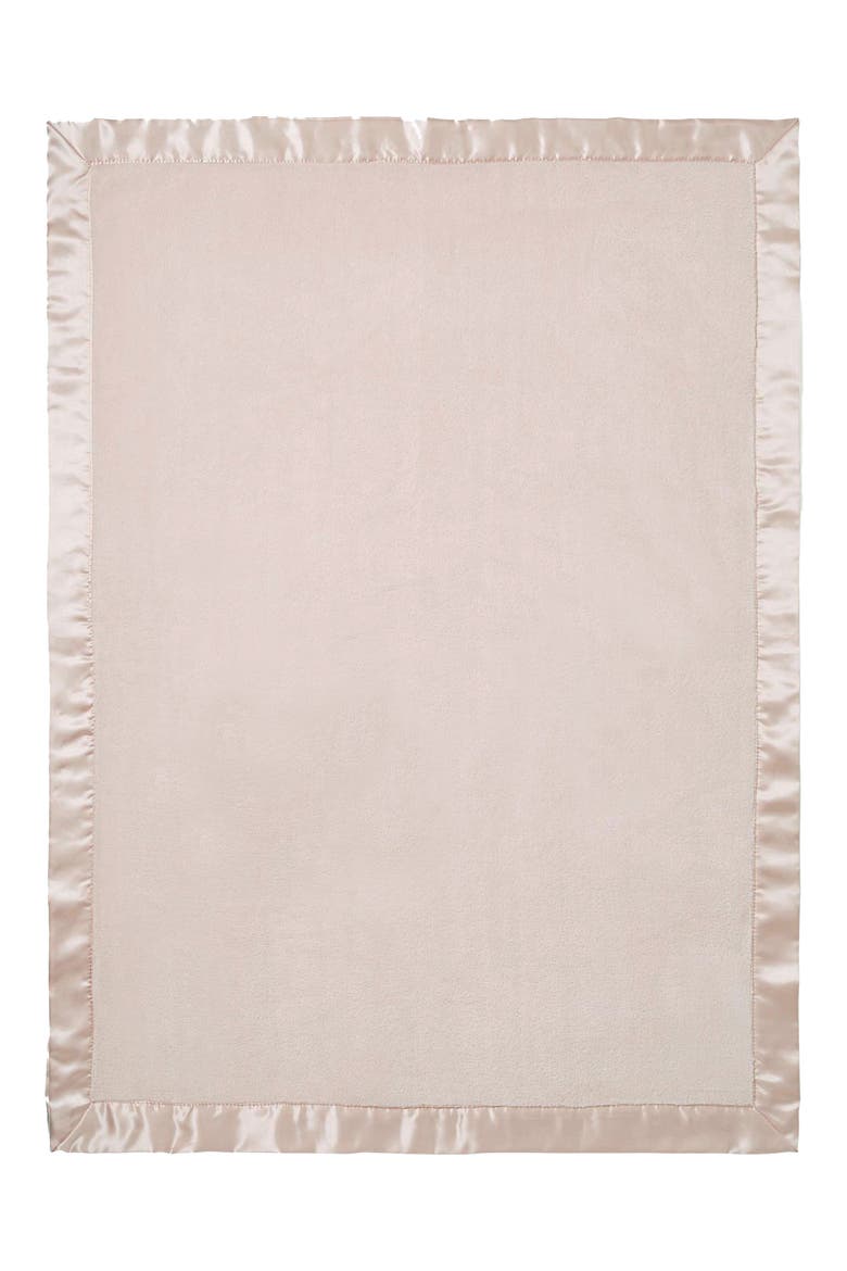 Satin Trim Fleece Blanket, Alternate, color, PINK