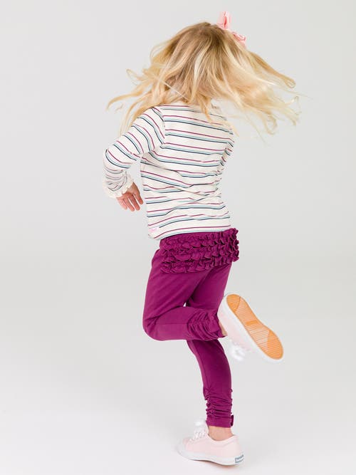 Rufflebutts Girls Knit Long Sleeve Ruffle Layering Tee In Dahlia Stripe