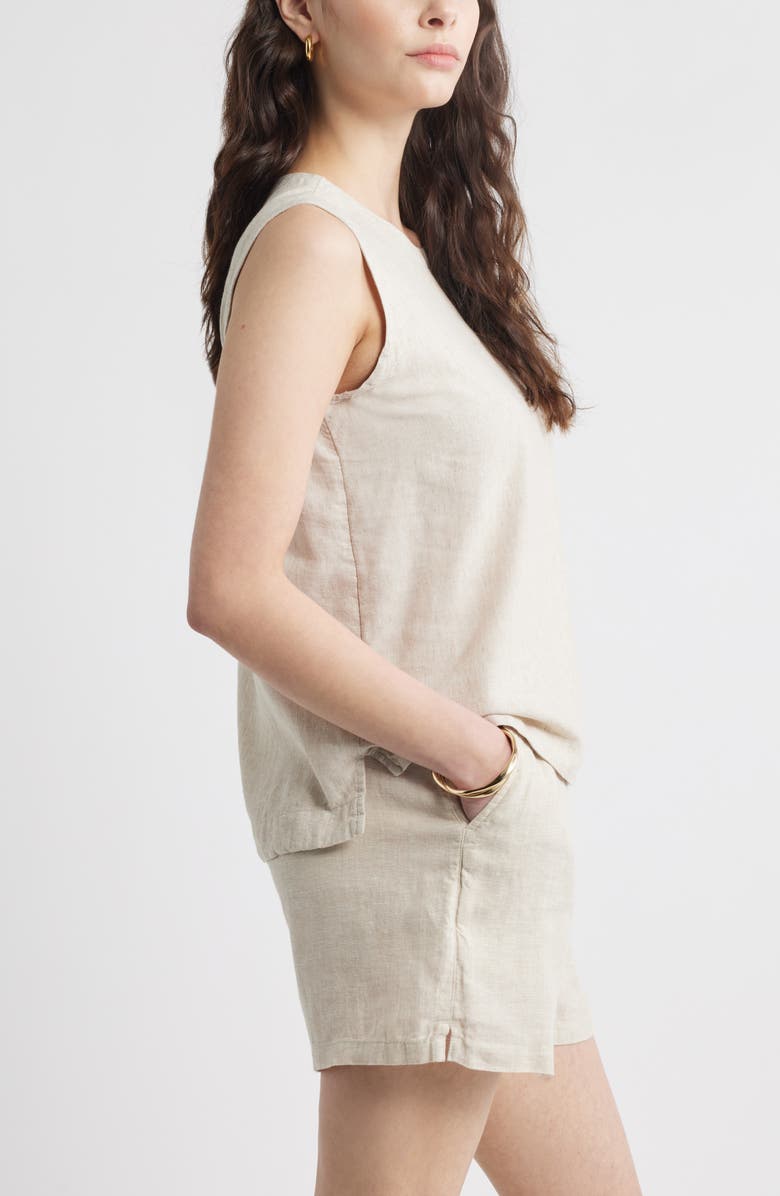 Caslon<sup>®</sup> Stripe Cap Sleeve Linen Blend Top, Alternate, color, Flax