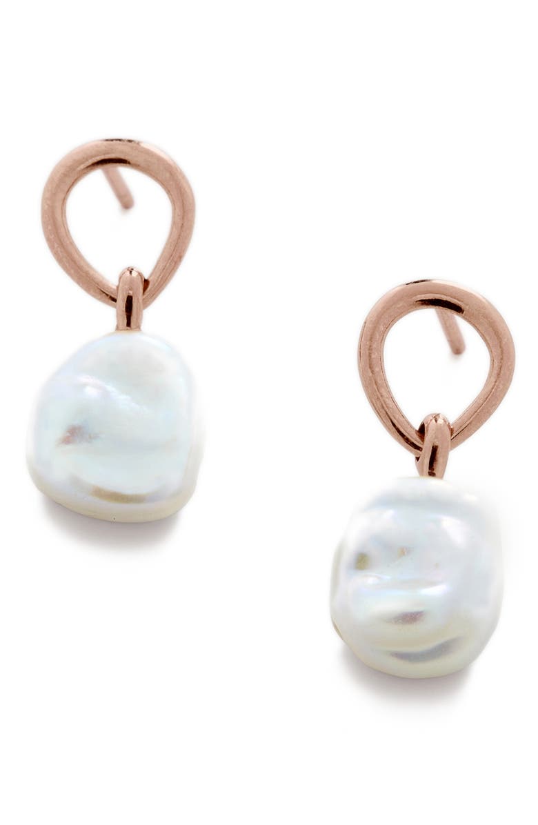 Monica Vinader Nura Freshwater Pearl Drop Frontal Hoop Earrings, Main, color, 
