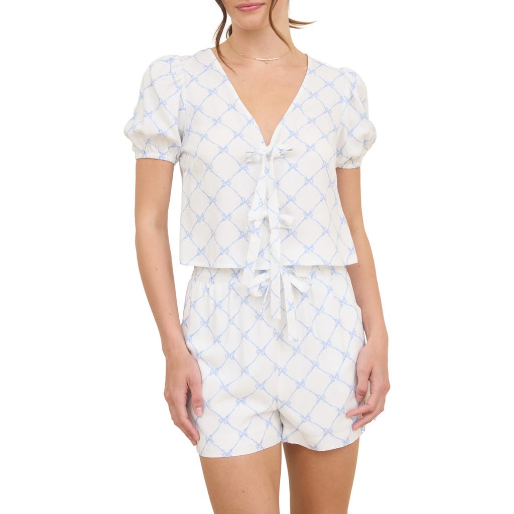 BLU PEPPER BLU PEPPER PUFF SLEEVE TIE FRONT TOP