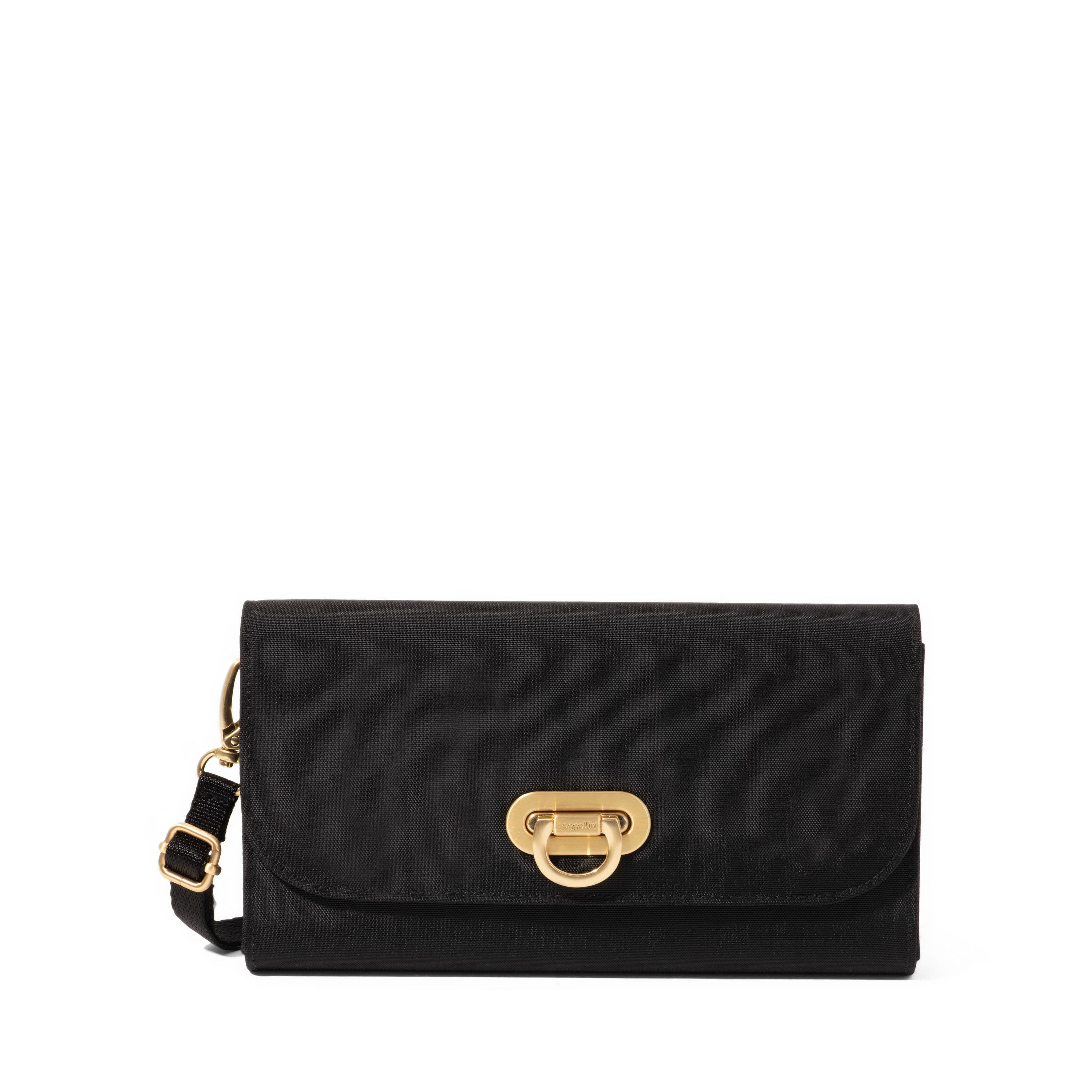 BAGGALLINI Coastal Flip Lock RFID Phone Wallet Crossbody Bag, Main, color, Black With Gold Hardware