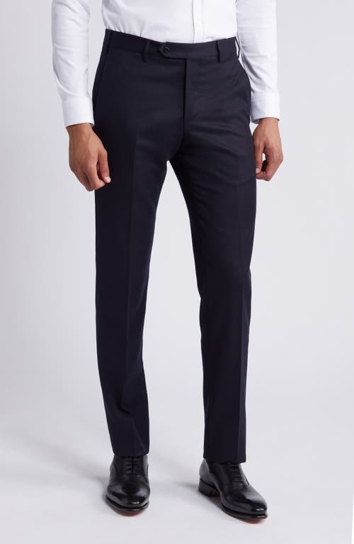 Zanella Parker Flat Front Stretch Wool Flannel Trousers in Navy 