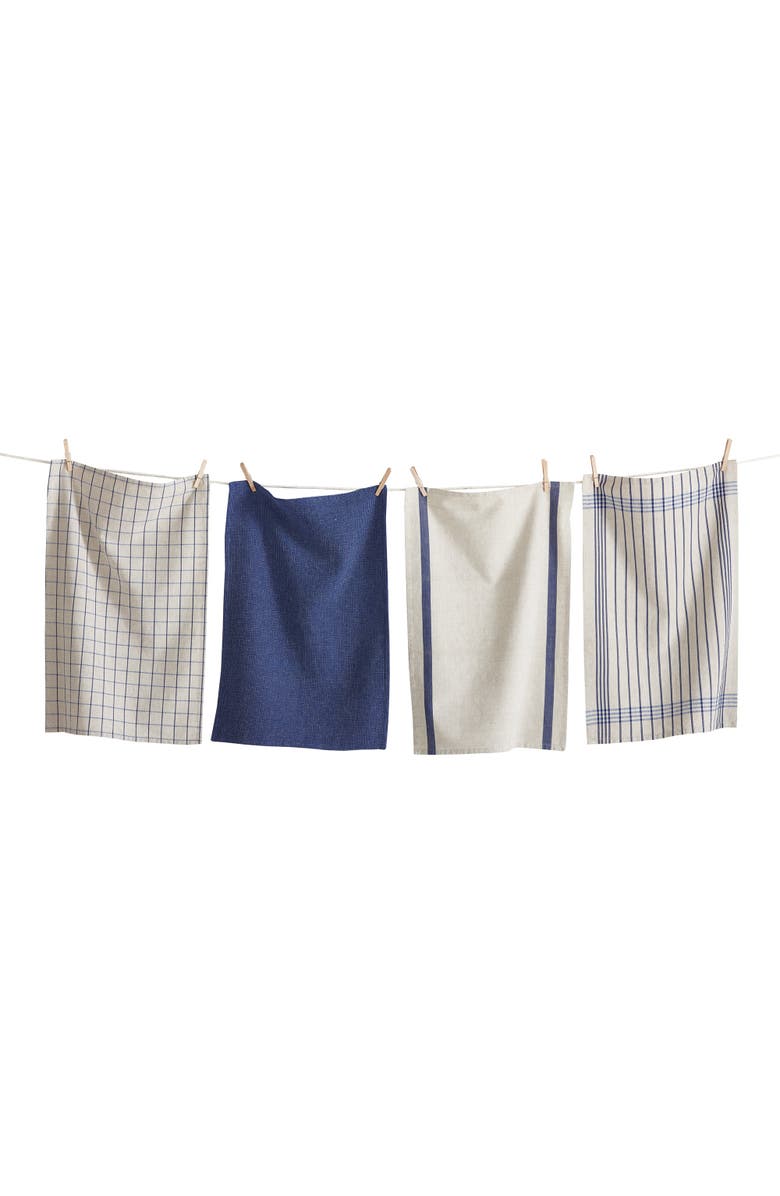 tag Prairie Woven Dishtowel Set of Four Blue Cotton Kitchen Towels, Alternate, color, 
