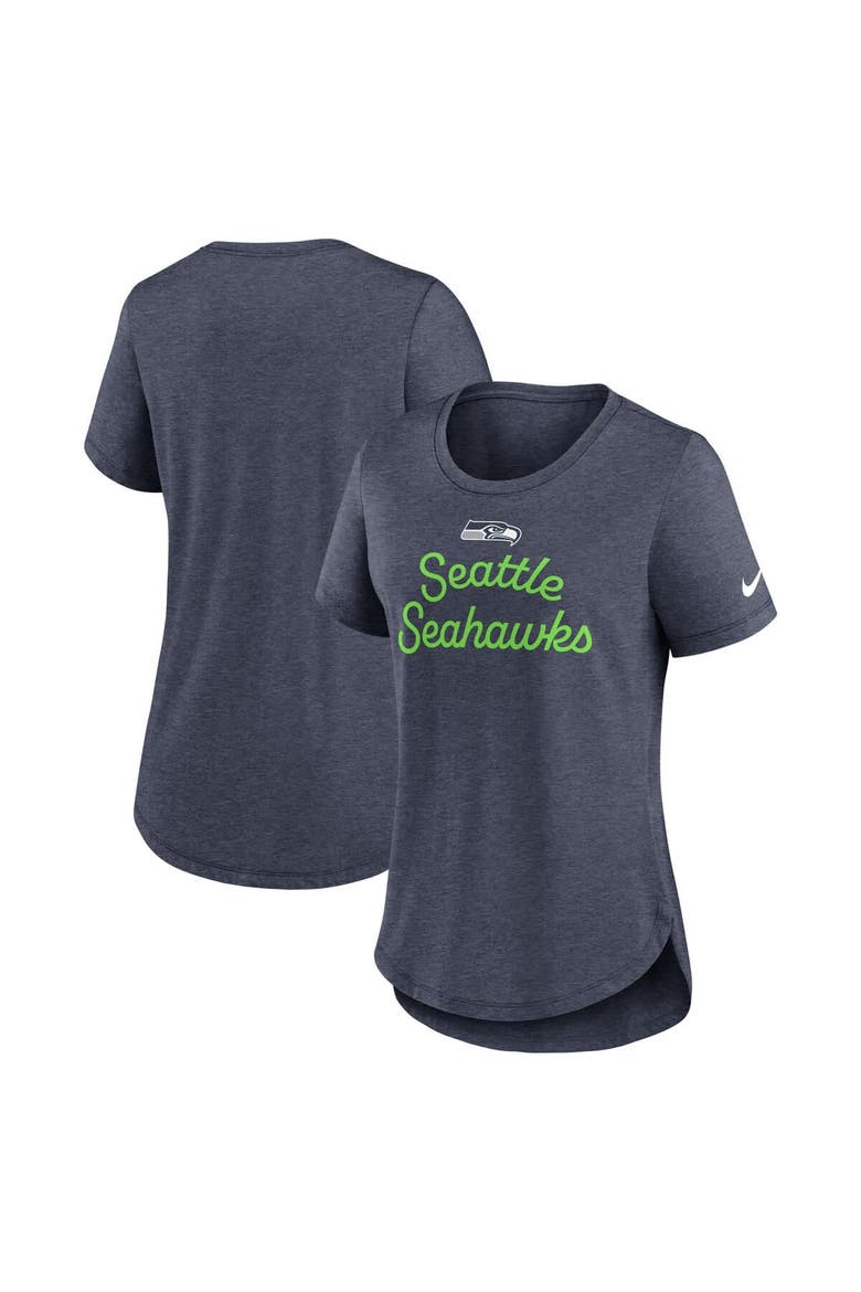 Women's Nike College Navy Seattle Seahawks Script Tri-Blend T-Shirt, Main, color, College Navy