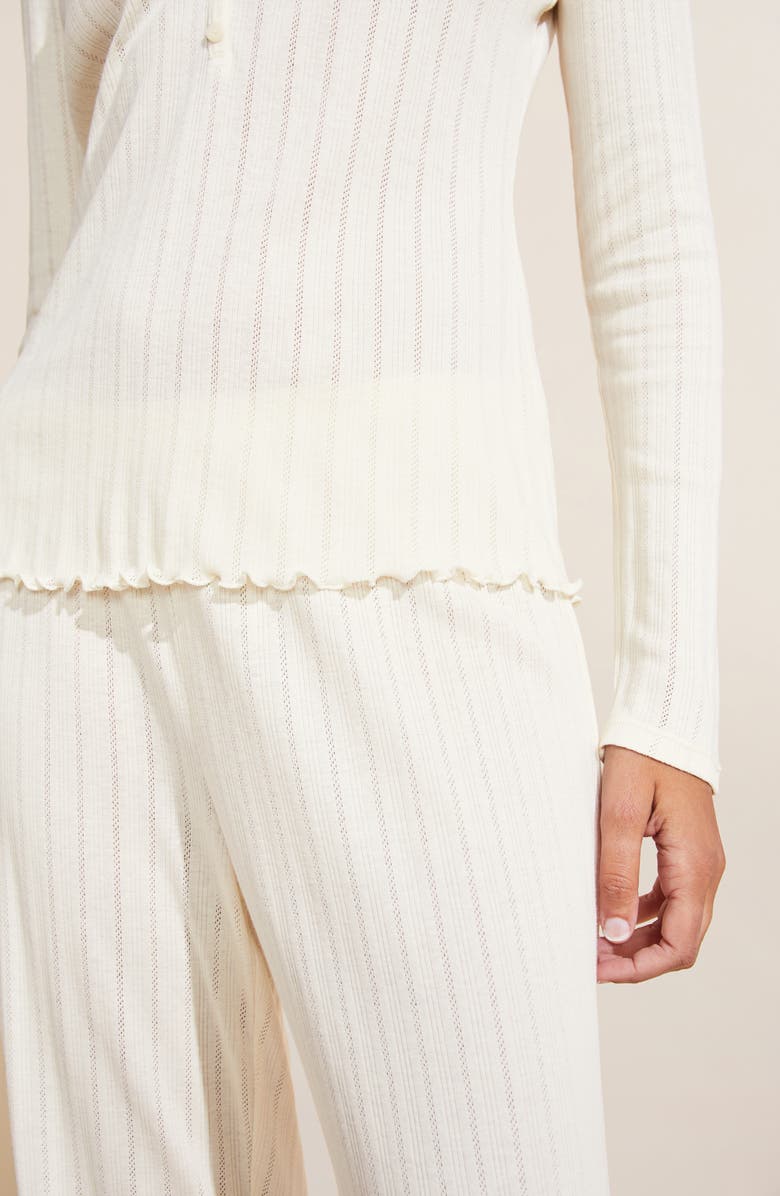 Eberjey Pointelle Rib Henley Pajama Top, Alternate, color, Ivory
