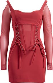 Mistress Rocks Long Sleeve Lace-Up Corset Minidress