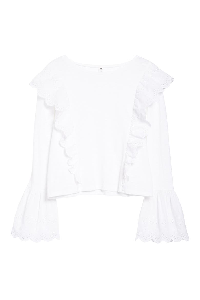 Eyelet Trim Long Sleeve Tee, Alternate, color, WHITE