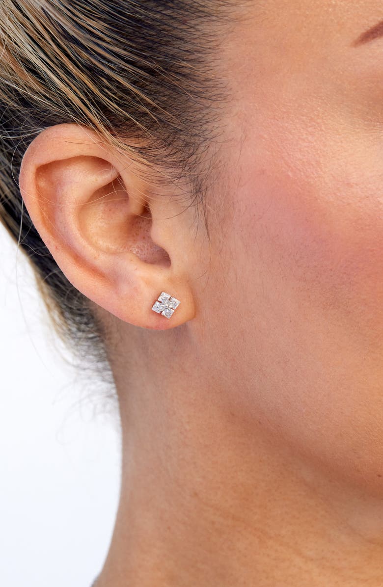 SAVVY CIE JEWELS Princess Cut Cubic Zirconia Quadrant Stud Earrings, Alternate, color, White