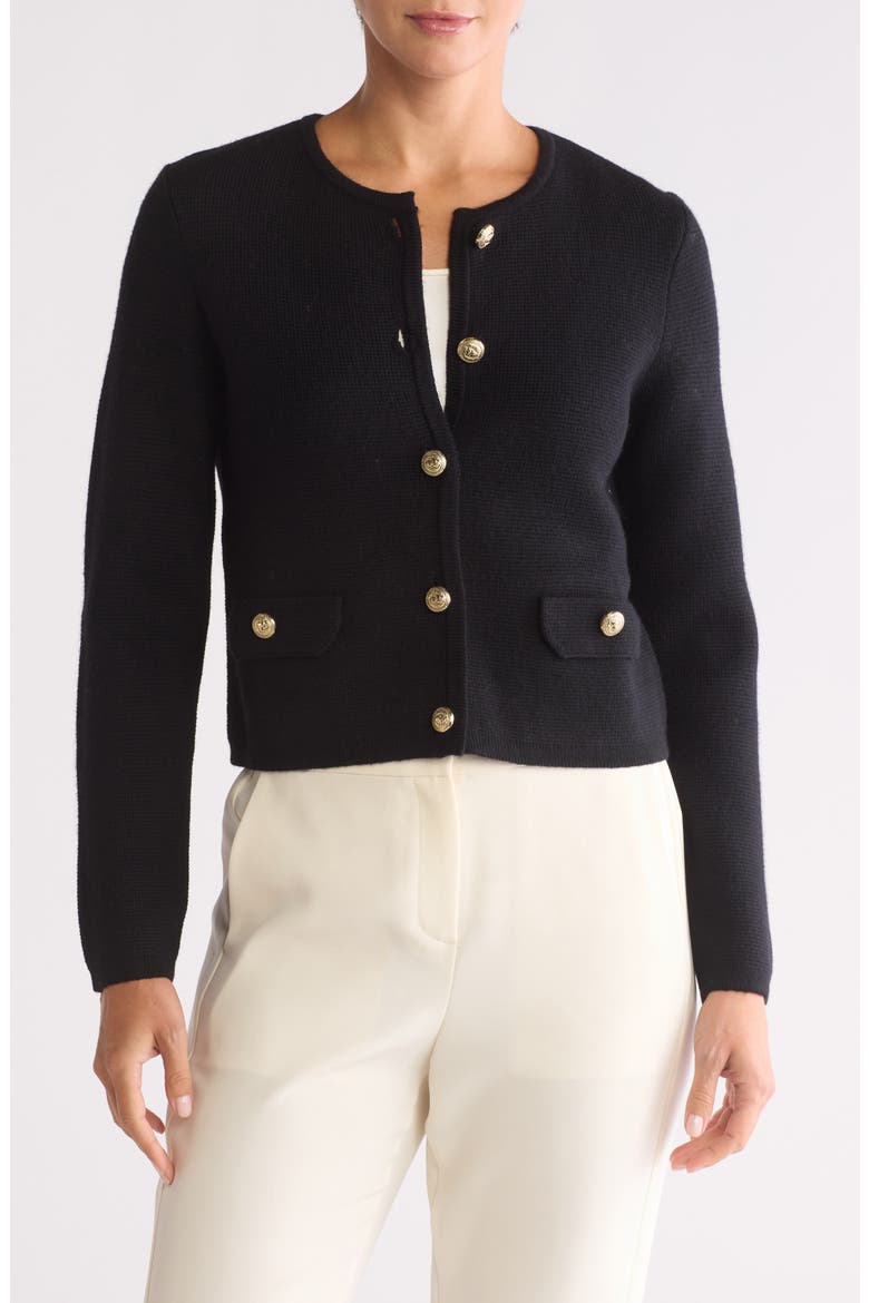 Crewneck Merino Wool Cardigan, Main, color, BLACK