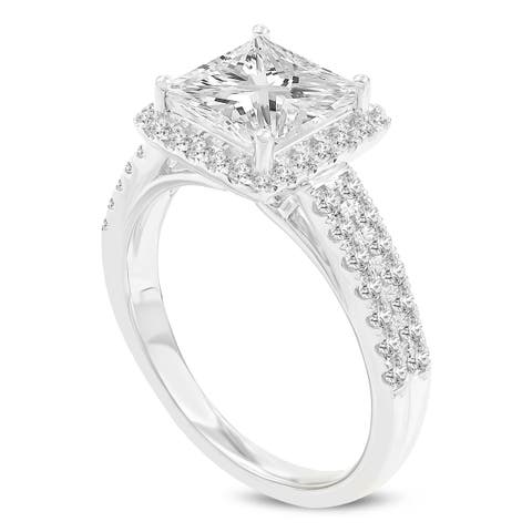 Violeta 14K White Gold Princess Cut Lab Grown Diamond Halo Engagement Ring - 2.6 Ct