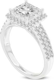 LuvMyJewelry Violeta 14K White Gold Princess Cut Lab Grown Diamond Halo Engagement Ring - 2.6 Ct