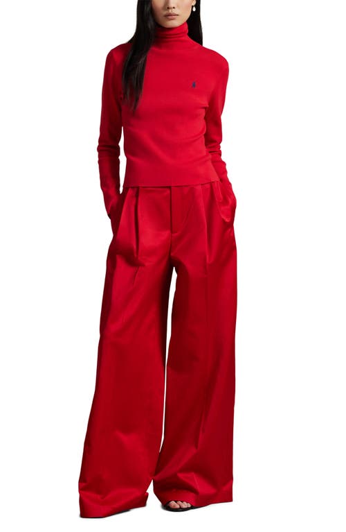 Polo Ralph Lauren Pleated Satin Wide Leg Pants In Red