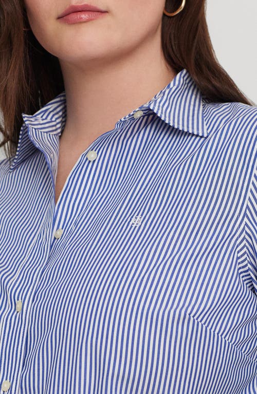 Ralph Lauren Lauren  Stripe Easy Care Cotton Button-up Shirt In Blue/white