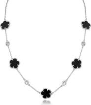 CZ by Kenneth Jay Lane Cubic Zirconia & Onyx Clover Station Necklace