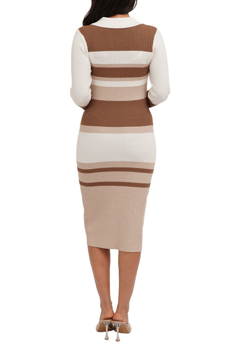 Stripe Long Sleeve Button Front Ribbed Midi Dress, Alternate, color, BROWN STRIPE