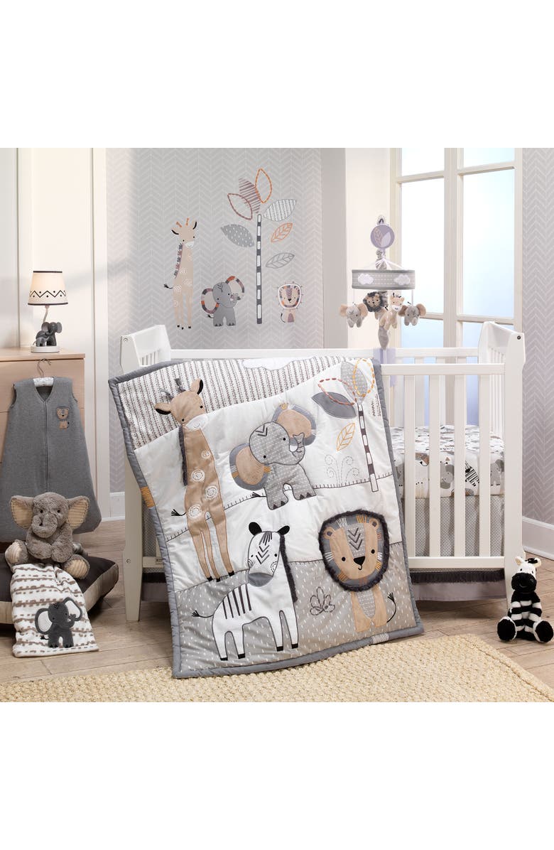 Lambs & Ivy Jungle Safari Plush Minky Elephant Nursery Baby Blanket, Alternate, color, White