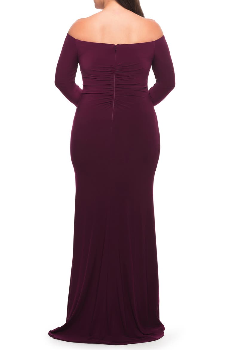 Long Sleeve Off the Shoulder Plus Size Gown, Alternate, color, DARK BERRY