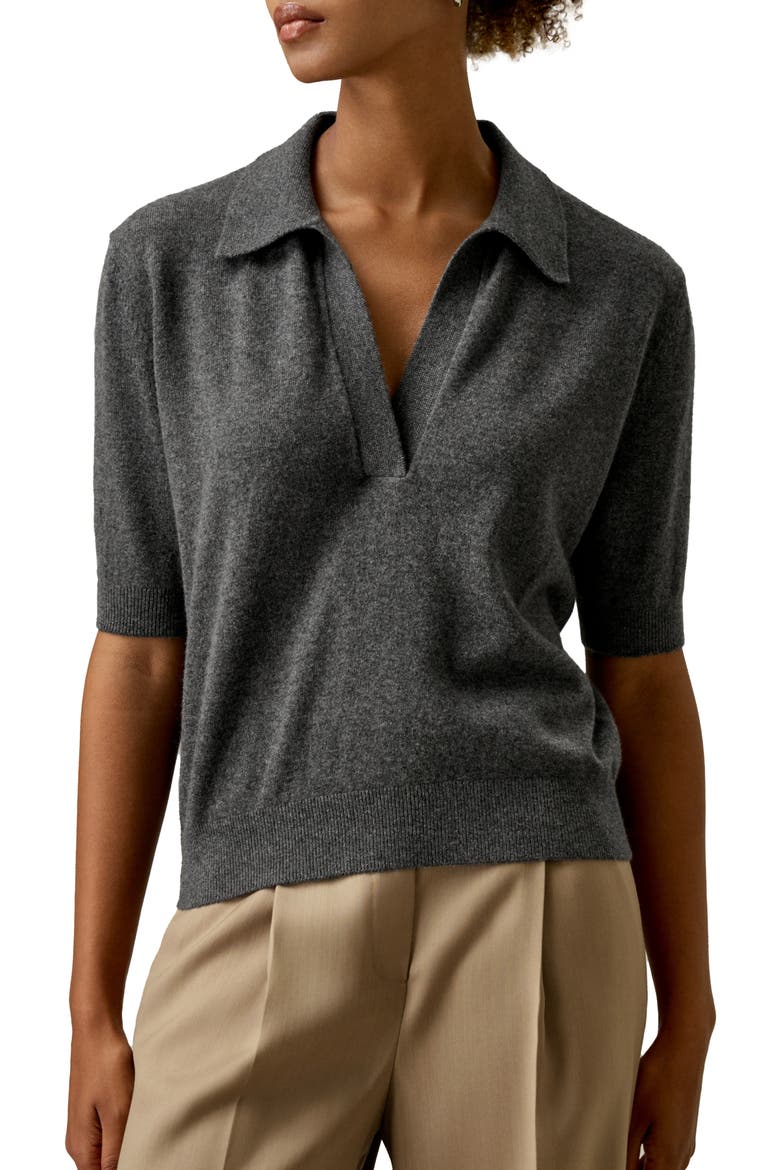 Women's Baby Cashmere Polo Sweater, Main, color, Medium Gray
