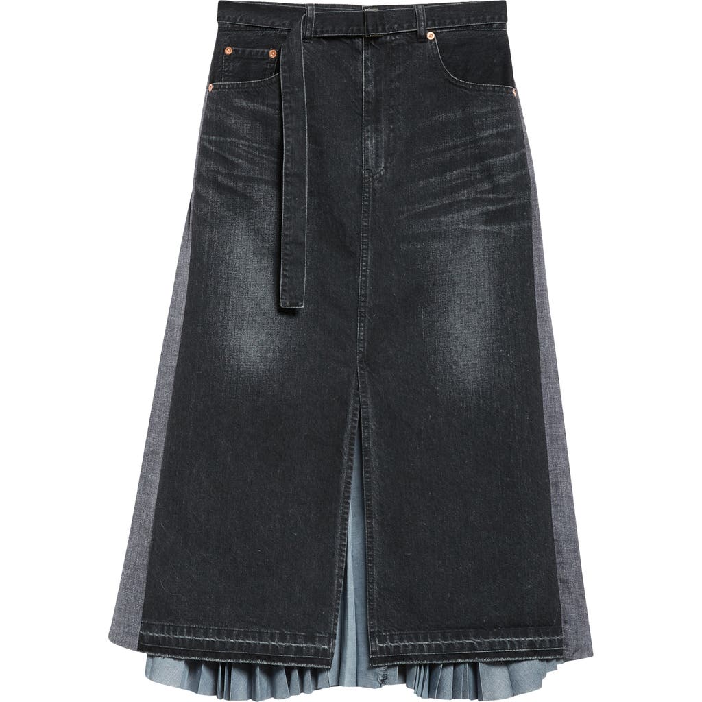 SACAI SACAI PLEATED BACK MIXED MEDIA SKIRT